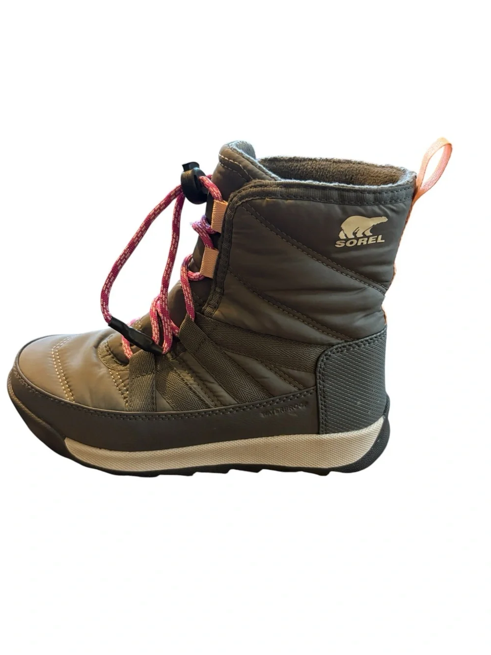 Sorel Grey Youths Snow Boots with Pink Laces
